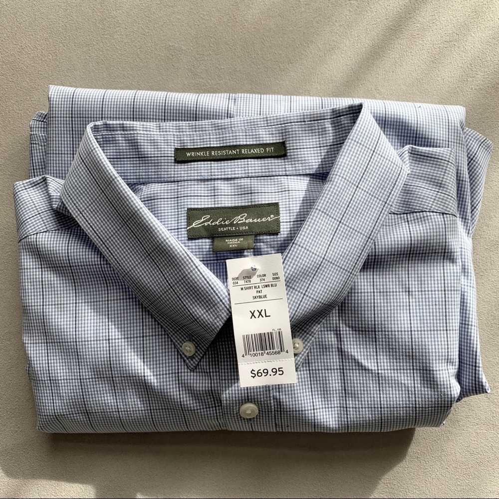 NWT Eddie Bauer men long sleeeve plaid dress shirt